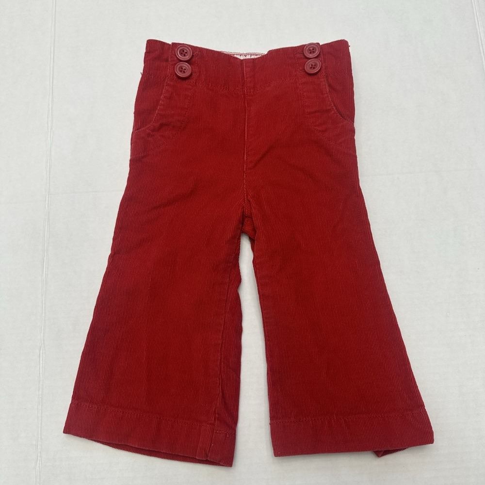 baby Gap Girls Red 18-24M Corduroy Pants 70s Flare Retro Side Button
